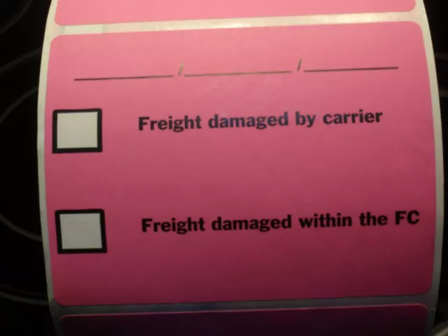 "Freight damaged by carrier" 4" x 3" self adhesive labels 4 x 2000 per roll 3" c