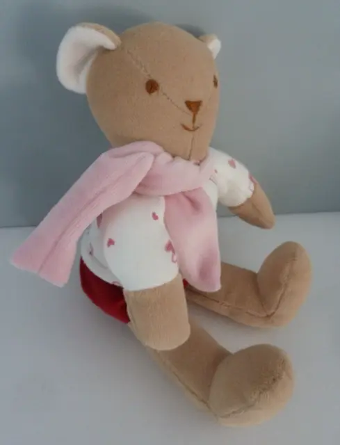 N1. DOUDOU PLAT OURS STOLLE OURS rose rouge blanc beige écharpe coeur 23cm - TBE