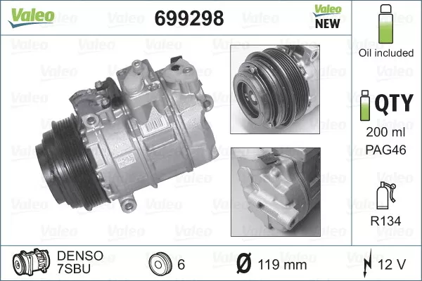 699298 VALEO Compressore, Climatizzatore per CHRYSLER,MERCEDES-BENZ