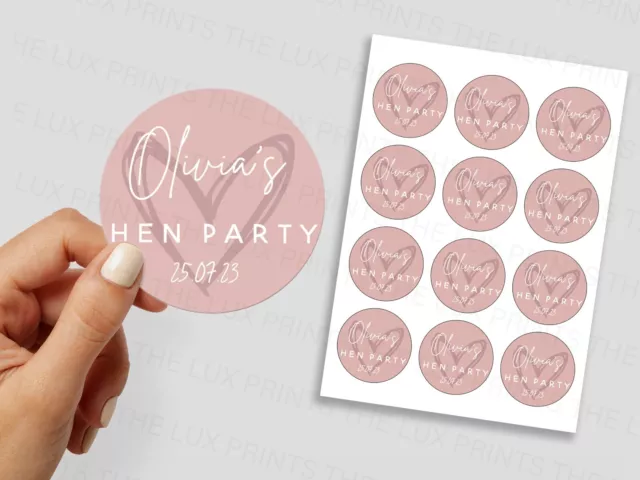 Personalised Hen Party Stickers,Bridal Shower Labels, Pink Heart Decal, Bags UK