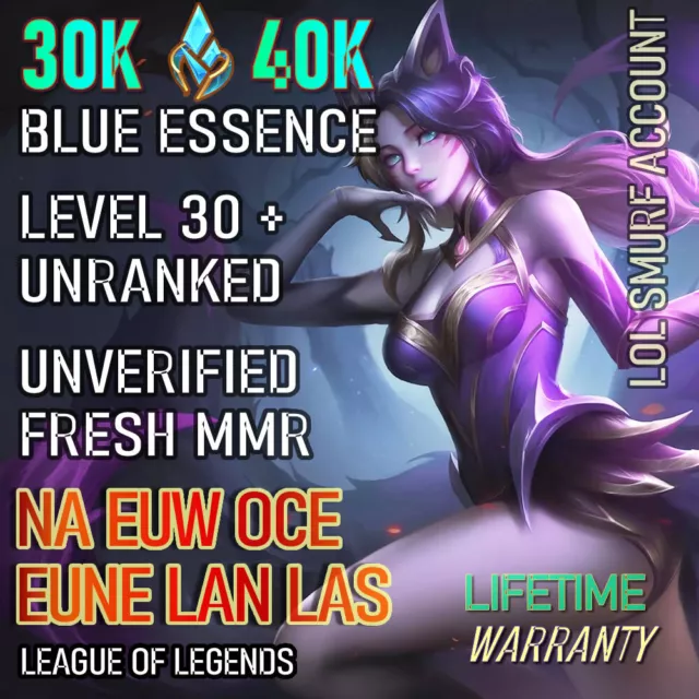 EUW EUNE League of Legends Account LOL Smurf 40K 50K 60K BE 🚀 Level 30  Unranked