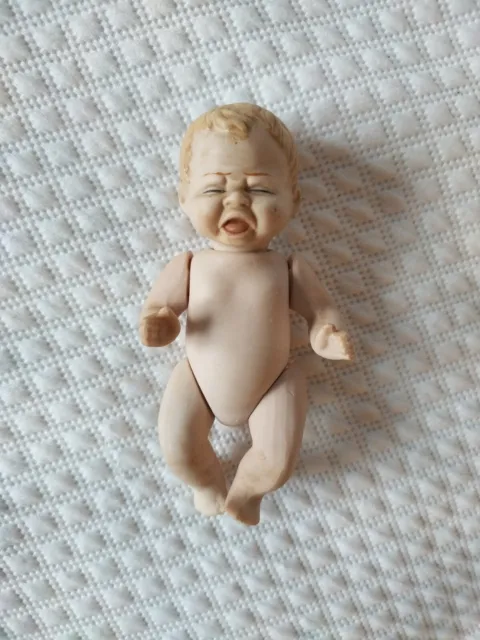 VTG Crying Bisque Baby Fully Jointed ‘Shackman’ Made In Japan 5” Tall
