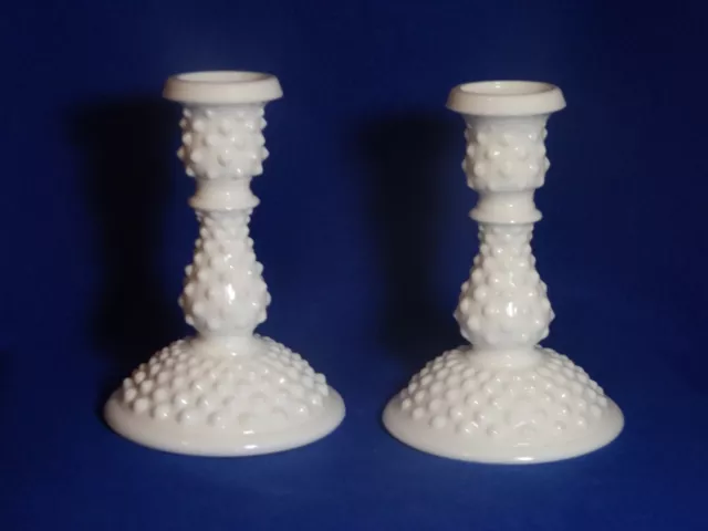 Fenton - Pair - Milk Glass - Hobnail - 6 Inch - Candle Holders