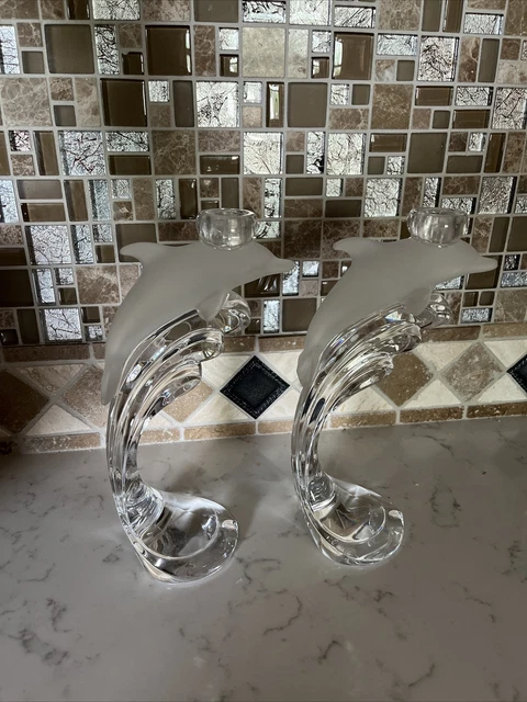 Lenox Classics Crystal Collection Dolphin & Wave Candlesticks Set