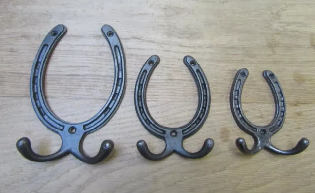 PACK OF 2  Horse shoe peg rack hanger cast iron rustic vintage stable tack room