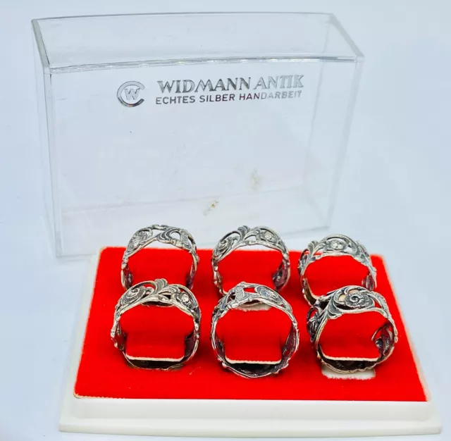 6x Serviettenringe, Silber 835/000, OVP, Widmen Antik (mgg176)