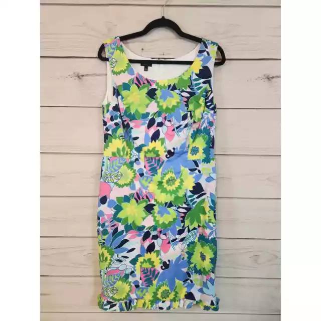 Talbots Womens Multicolor Floral Sleeveless Round Neck Sheath Mini Dress Size 14