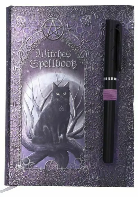 Nemesis Now Embossed WITCHES SPELL BOOK Wicca Black Cat A5 Journal With Pen 17cm