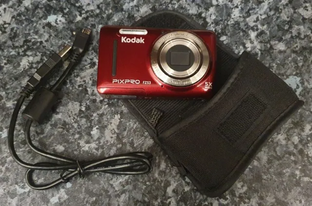 Red Kodak PixPro FZ53 16Mp 5x Optical Zoom 720p HD Video Digital Camera+Battery