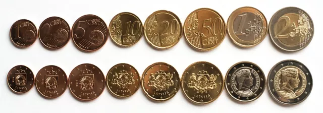 Latvia Lettland 2014 8 Coins Set 1 C - 2 Euro Unc (# 520)