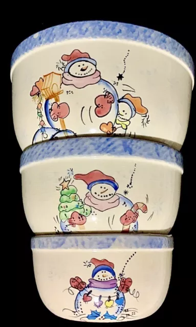 Set of 3 Holiday Nesting Mixing Bowls Vital Unit Snowman 8C, 4.5C, & 2C ~ Video
