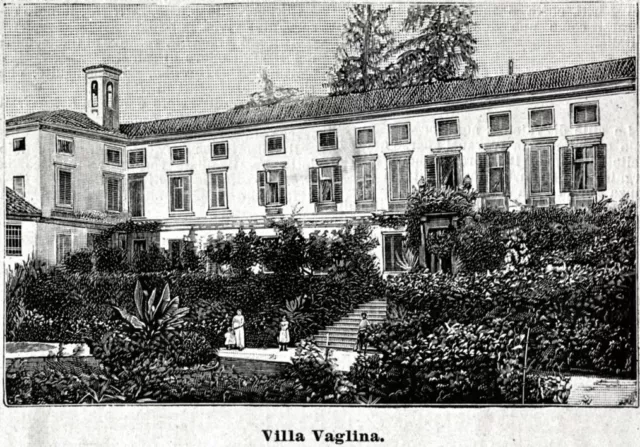 Valenza Po: Villa La Voglina. Stampa antica di 120 anni + passepartout. 1901