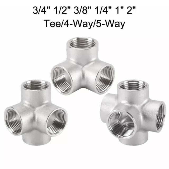 Stainless Steel Tee/4-Way/5-Way Connector 1/4"-2" Female Thread Pipe Fitting 2