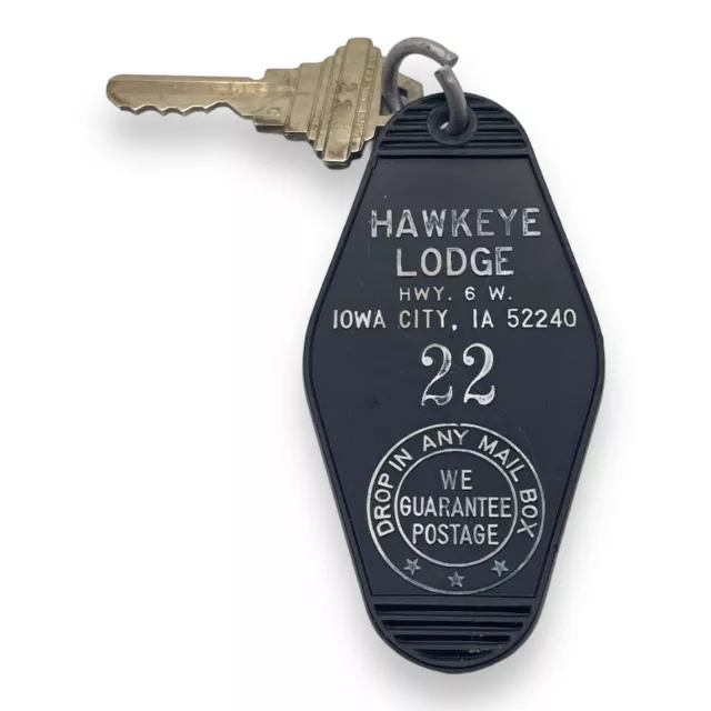 Hawkeye Lodge Iowa City Vintage Motel Hotel Room Key Chain Room 22 Fob