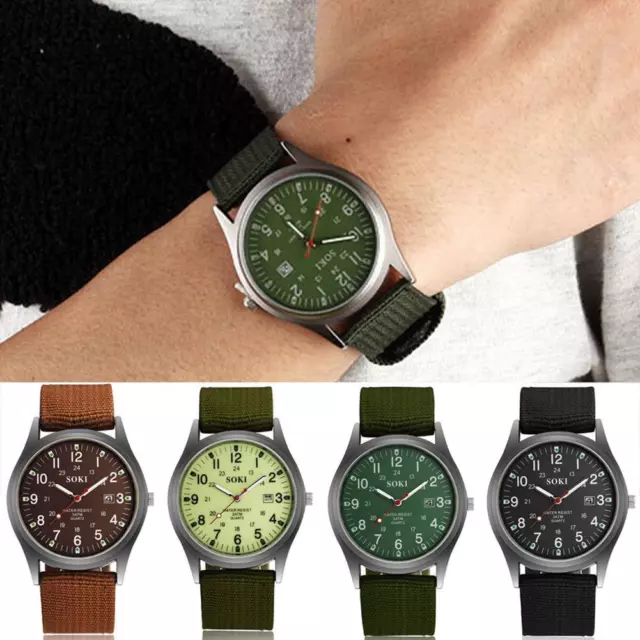 Military Army Mens Date Canvas Strap Analog Quartz Watch Wrist   Gift