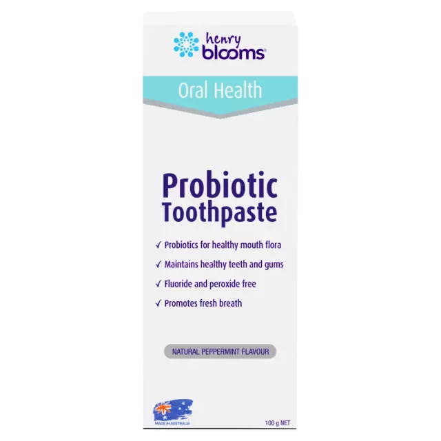 Henry Blooms Probiotic Toothpaste 100g - Peppermint Flavour Fluoride Free Vegan