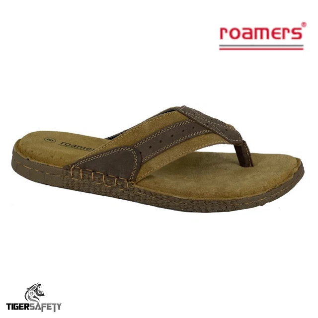 Roamers M263B Hommes Ciré Marron Cuir à Enfiler Sandales Tongs Été Tongs