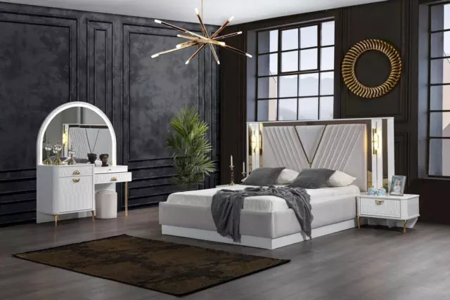Chambre à Coucher Set Lit 2x Table de Chevet 4tlg Design Moderne Luxe Complet