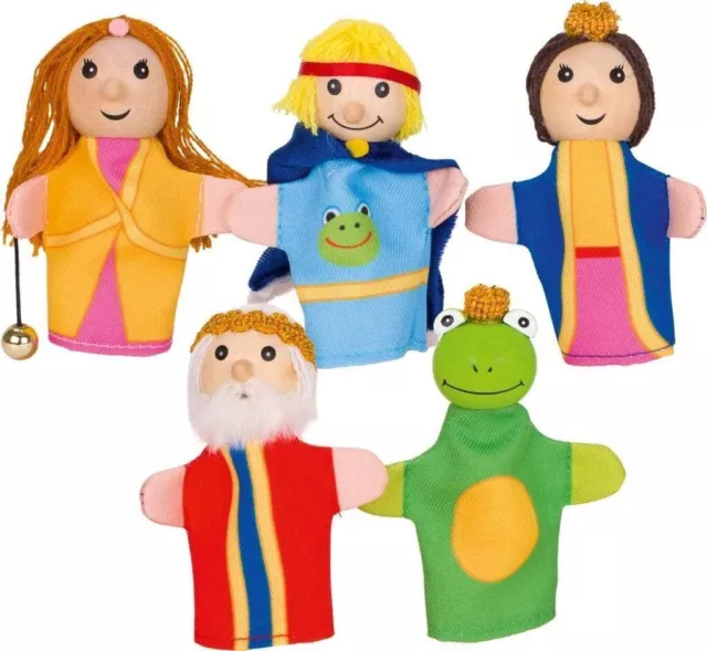 Fingerpuppen-Set FROSCHKÖNIG 5 Püppchen Holz Stoff Puppentheater Prinzessin NEU