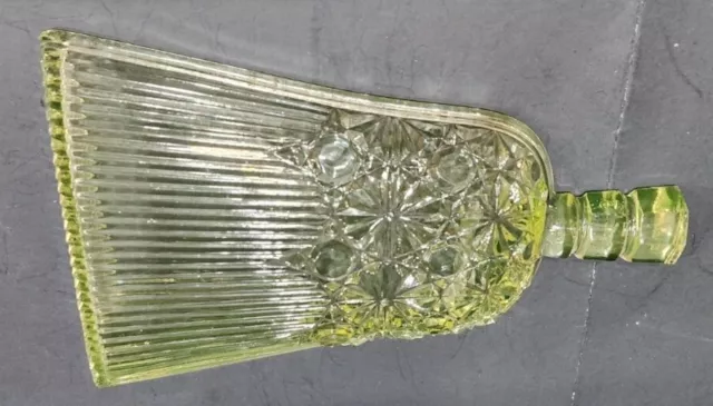 Rare Duncan Daisy and Button/Vaseline Glass Whisk Broom Novelty Nut Dish GLOWS!