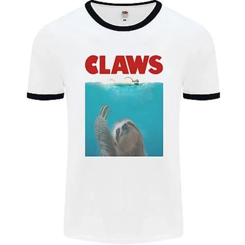 Claws Funny Sloth Parody Mens White Ringer T-Shirt