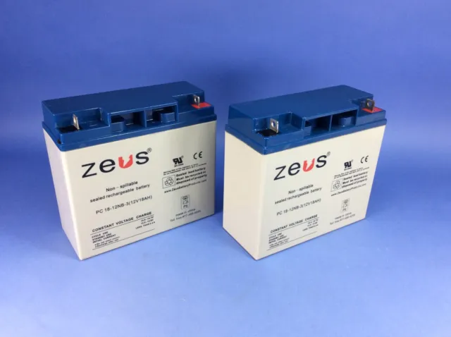 LOT OF 2 - Zeus PC18-12NB-3 (12V 18AH) Rechargable Sealed Lead Acid Battery -NEW