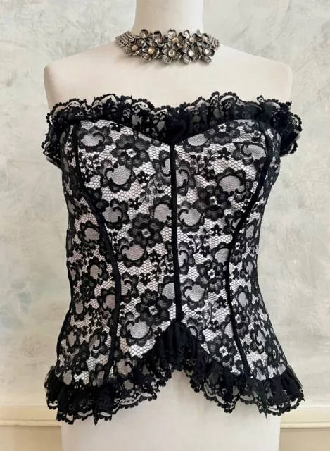FRANK USHER Costume bustier Top 10 in Pizzo Floreale Nero Abbellito Corsetto Basco Top 10