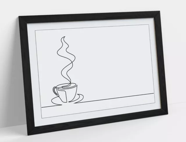 Minimalist Coffee Cup Line Drawing -Framed Wall Art Picture Poster Print Decor