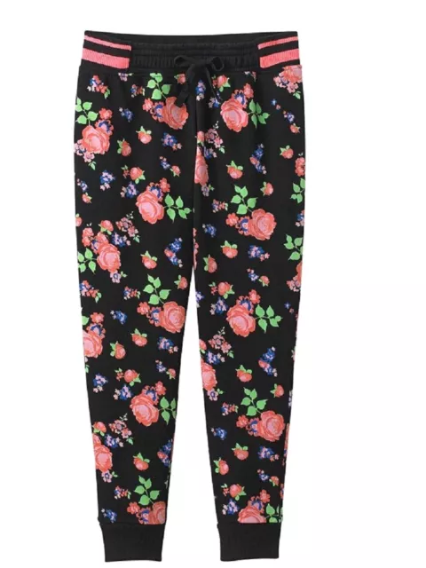 SO Big Girl's Black, Floral Print Elastic Waistband Fleece Joggers - NWT