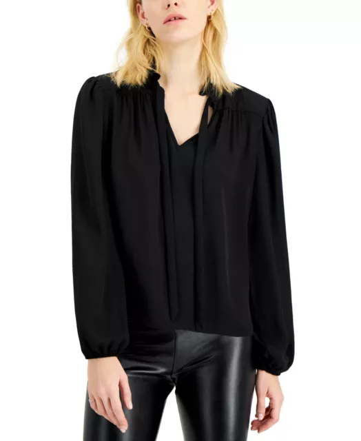 MSRP $60 Inc International Concepts Women Tie-Neck Blouse Black Size Medium