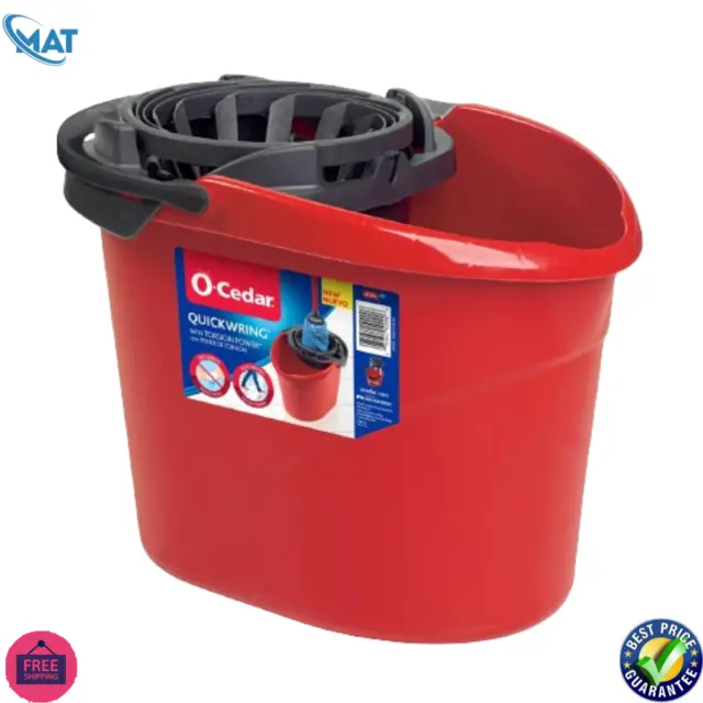 O-Cedar QuickWring Bucket, 2.5 Gallon Mop Bucket with Wringer, Easy Pouring, Red