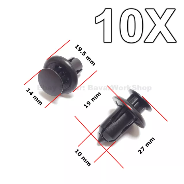 10X Plastic Trim Clips for Sill Covers, Side Skirts, for Honda and Mazda