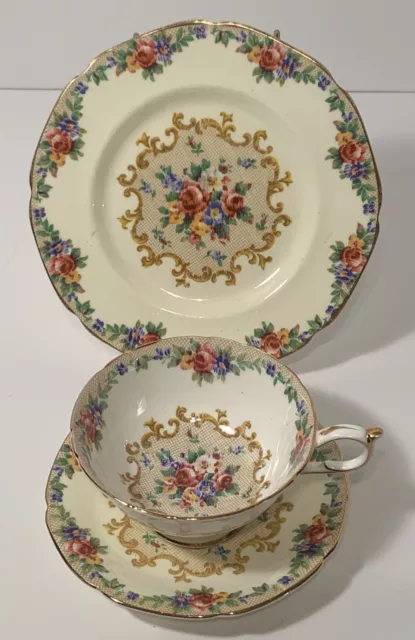 3 pc PARAGON Minuet Pattern Double Warrant England Cup & Saucer with Cake Plate