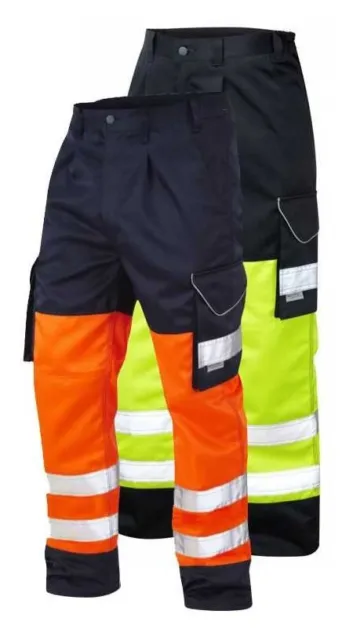 Hi Viz Two Tone Polycotton Mens Cargo Trousers Work Combat Vis Visibility Pants