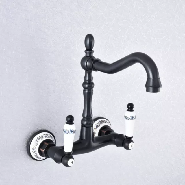 Oil Rubbed Bronze Wall Mounted Bathroom Basin Sink Mixer Taps Mixer Faucet Tap