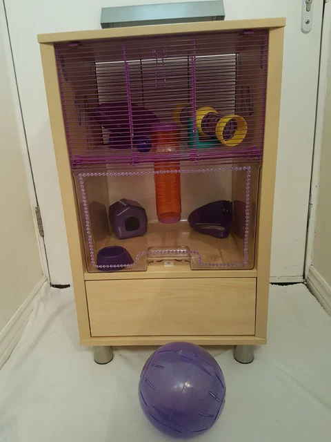 Bespoke Omlet Qute Hamster / Gerbil Cage Pine Effect And Purple