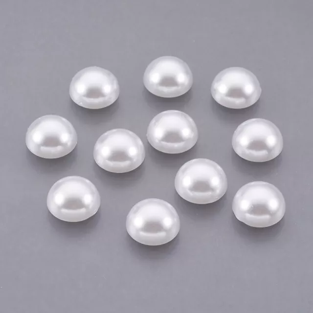 50 PERLES CABOCHON Demi Rond à coller acrylique Blanc NACRE 10 mm - Dos Plat