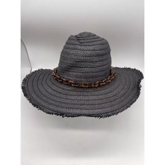 Steve Madden Black Floppy Beach Sun Hat with Chain Detail One Size NWT