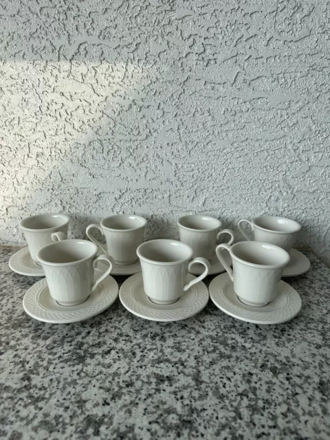 Homer Laughlin Gothic Lead Free Cup & Saucer  Tea Coffee Off White 14 Piece Lot