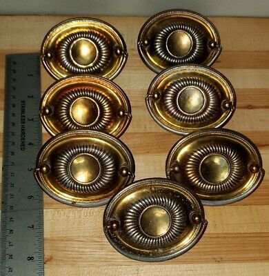 Lot of 7 Vtg Antique Metal Tin Dresser Pull Handle Oval Shape Brass color