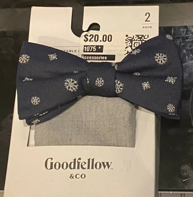 NWT -Men's Delano Snowflake Bow Tie and Pocket Square Set - Goodfellow & Co Navy