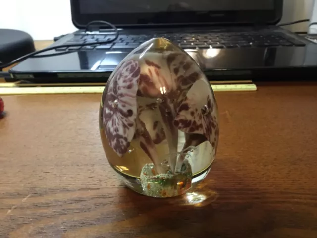 Vintage Hand Blown Morning Glory Lily Frit Glass Paperweight Art Glass 3”