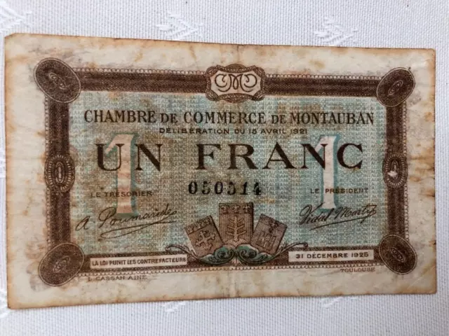 Billet 1 Franc 1921 Chambre de Commerce de Montauban