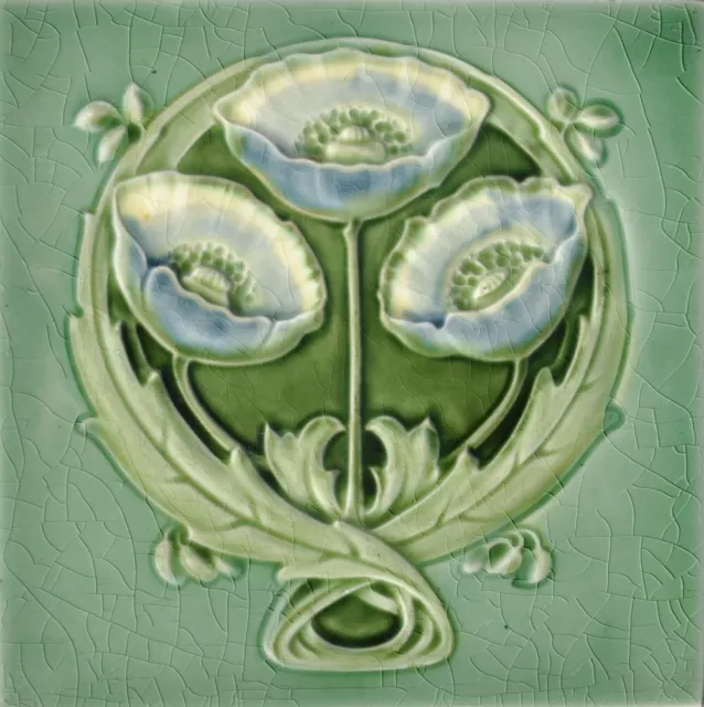 British Art Nouveau Vintage Ceramic Tile Rare Reproduction Majolica European UK