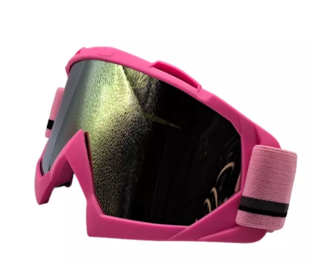 Mascherina Maschera Occhiale Da Cross Motocross Mtb Rosa Lente Specchio Arancio