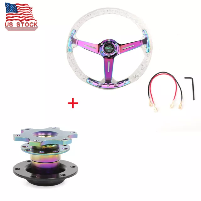 14" 350mm Aluminum Racing Acrylic Steering Wheel with Quick Release Neo Chrome