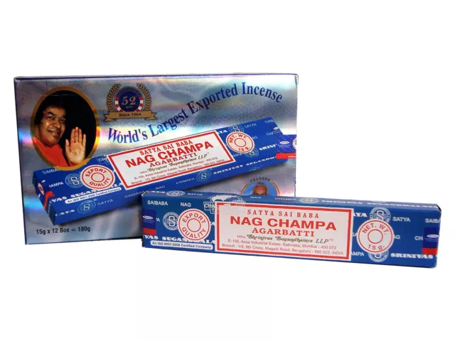 NAG CHAMPA Incense Satya Sai Baba 15g - Bulk 1 Box (12 Packets)