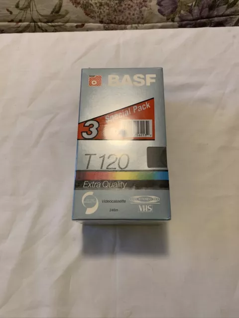 3 Pack BASF Blank VHS Tapes T120  Extra Quality VCR Special Pack New Sealed