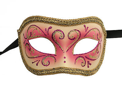 Mask from Venice Colombine Or Civet Pink Fushia Golden For Fancy Dress 1100 E9B