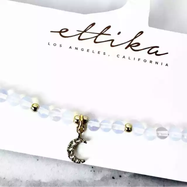 Ettika Light Blue and Gold Beaded Crescent Moon Choker Necklace New